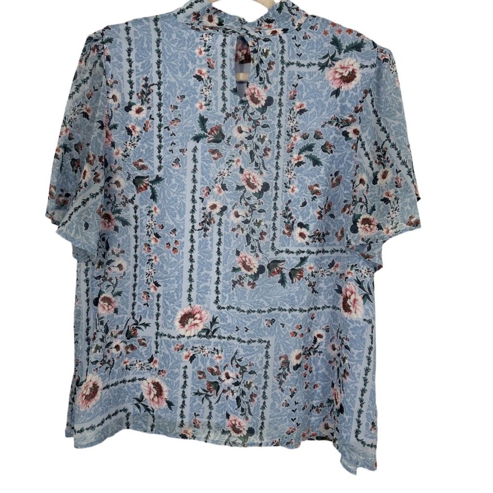 LC Lauren Conrad Dusty Blue Floral Flutter Sleeve Blouse XXL - Picture 5 of 8